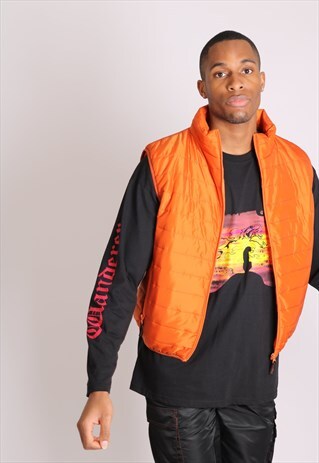 LIQUOR N POKER NEON ORANGE PUFFA GILLET