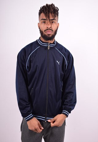 PUMA MENS VINTAGE TRACKSUIT TOP JACKET LARGE NAVY BLUE 90'S