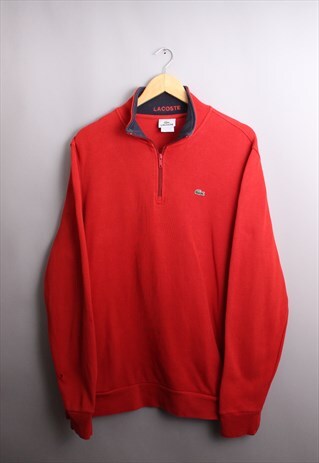 VINTAGE MENS RED LACOSTE QUARTER ZIP JUMPER