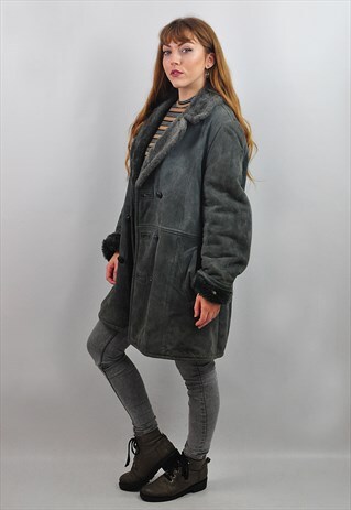 VINTAGE BLUE GREY SUEDE JACKET / COAT
