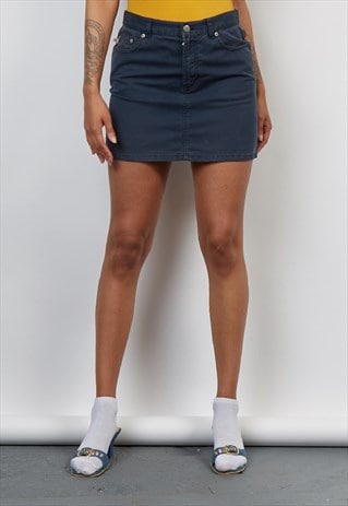 VINTAGE 90'S POLO RALPH LAUREN DARK TEAL DENIM MINI SKIRT