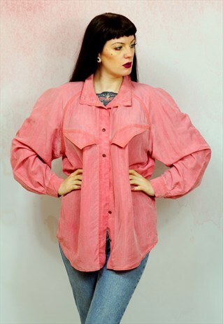 1980S VINTAGE BLUSH PINK PURE SILK OVERSIZED SHIRT