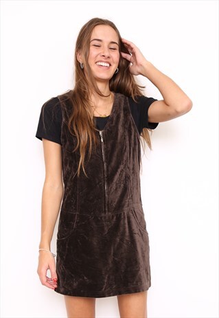 VINTAGE 90S BROWN VELVET MINI DRESS