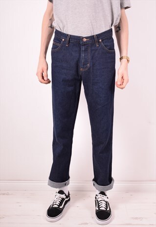 WRANGLER MENS VINTAGE JEANS W32 L33 NAVY BLUE 90S