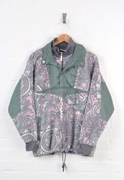 Vintage Fleece 1/4 Zip 80s Pattern Pink/Grey Ladies Large