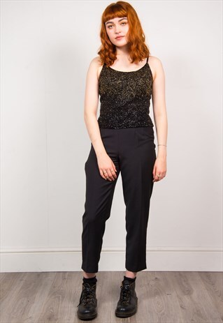 VINTAGE 90'S BLACK SMART CROPPED HIGH WAIST TROUSERS