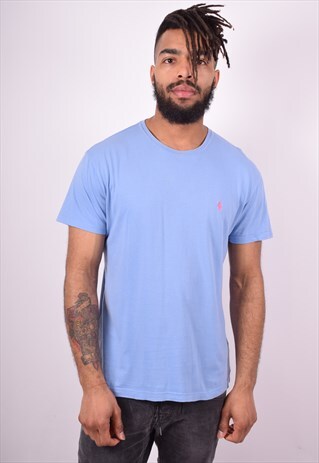 POLO RALPH LAUREN MENS VINTAGE T-SHIRT TOP SMALL BLUE 90'S