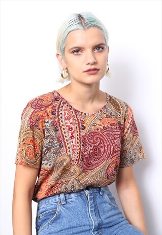 VINTAGE 90S ORANGE PAISLEY BOHO TOP