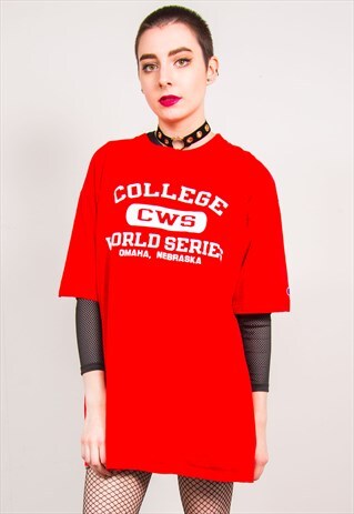 CHAMPION VINTAGE 90'S RED CWS COLLEGE PRINT T-SHIRT