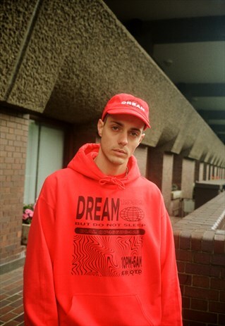 RED CAP WITH DREAM GLOBE EMBROIDERY