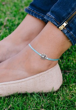 Lotus ankle bracelet blue silver anklet yoga jewelry gift