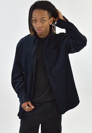 VINTAGE 90S BLACK CHECKERED CORDUROY SHIRT