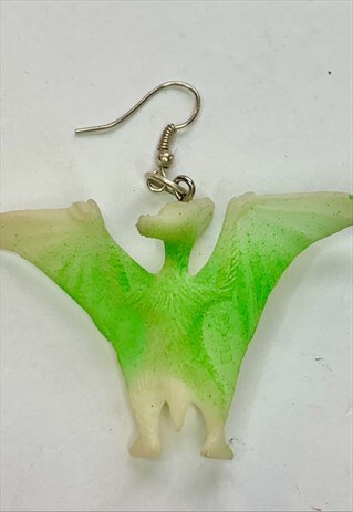 ONE OF A KIND INDIVIDUAL WACKY GREEN FLYING DINOSAUR EARRING
