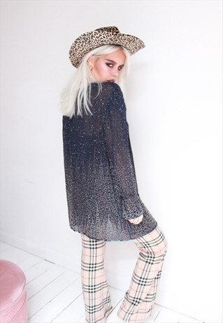 VINTAGE 90S Y2K DARK NAVY BEADED THIN JACKET