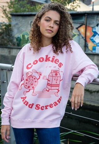 COOKIES AND SCREAM WOMEN'S SLOGAN SWEATSHIRT