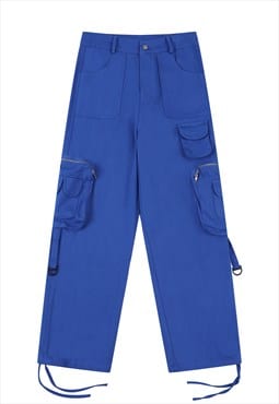 Parachute joggers multi pocket pants skater trousers in blue
