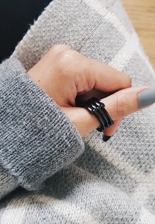 BLACK CAGED SURGICAL STEEL RING