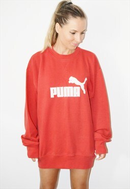Vintage 90s PUMA Embroidered Logo Red Sweatshirt Jumper