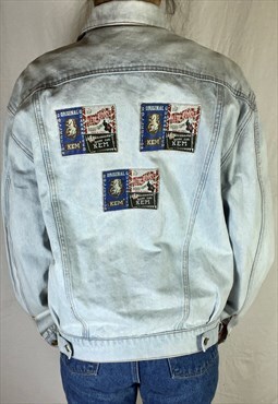90s Vintage Stickers Blue Denim Jacket 