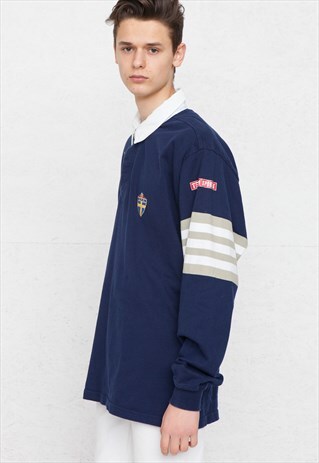 90S VINTAGE NAVY ADIDAS LONG SLEEVE POLO SHIRT TOP
