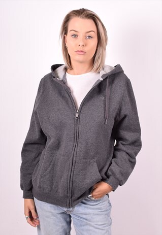 CHAMPION WOMENS VINTAGE HOODIE JACKET LARGE GREY 90'S