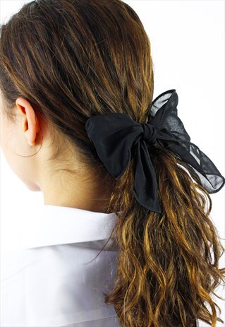 BLACK CHIFFON BOW HAIR BAND TIE