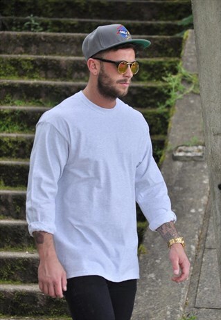 NEW GREY FLECK ASH OVERSIZE LONG SLEEVE TSHIRT TOP