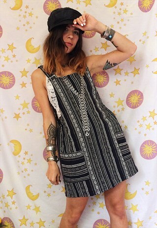 ADORNED FAIRTRADE BOHO DUNGAREE / OVERALL DRESS