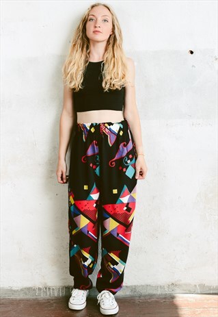VINTAGE 80S GEOMETRIC PRINT WIDE LEG TROUSERS