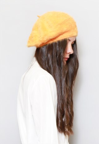 VINTAGE STYLE SOFT FLUFFY YELLOW WOOL BERET