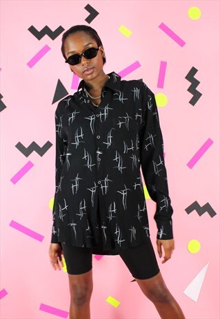 VINTAGE 90S Y2K BLACK BUTTON UP VERSACE SHIRT