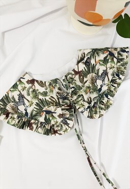 Jungle Print Cotton Oversized Collar, Detachable Collar