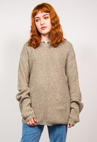 VINTAGE 90'S BEIGE KNIT OVERSIZED JUMPER
