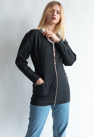 VINTAGE 90S MINIMAL BLACK BLAZER WITH ROUND NECK
