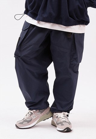 EXTERNAL POCKETS PANTS THIN CARGO WIND JOGGERS IN BLUE