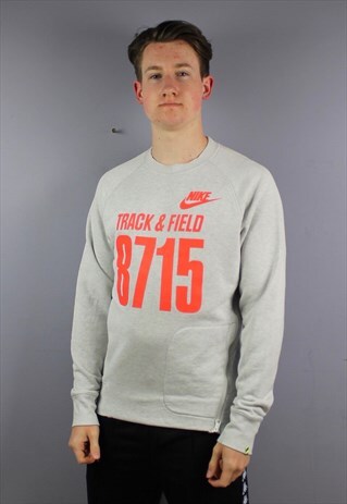 VINTAGE NIKE TRACK AND FIELD SWEATSHIRT IN GREY WITH RUBBER