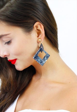 GREY GEOMETRIC ACRYLIC DROP DANGLE EARRINGS