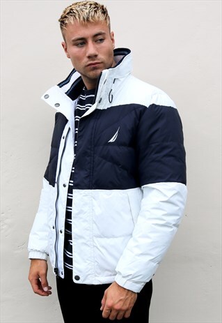 WHITE AND NAVY NAUTICA REVERSIBLE PUFFER