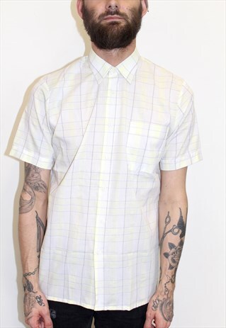 80S VINTAGE ST MICHAEL SHORT SLEEVE SHIRT LEMON CHECKED M&S