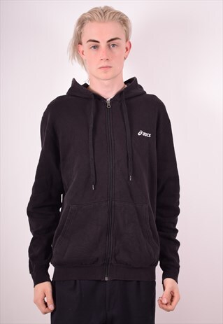 ASICS MENS VINTAGE HOODIE JACKET MEDIUM BLACK 90S