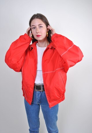 RED COLLARED WINDBREAKER, ACID FESTIVAL JACKET, SIZE L
