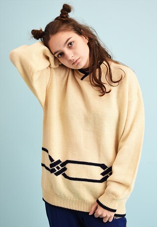80'S RETRO WOOL NEUTRAL CREAMY OVERSIZED KNIT JUMPER