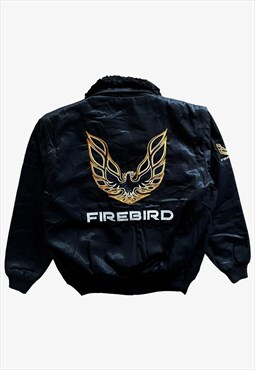 Vintage 90s Men's Firebird Black Pilot Bomber Jacket