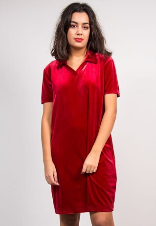 90'S VINTAGE RED VELVET COLLARED DRESS
