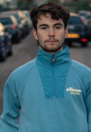 RETRO ELLESSE QUARTER ZIP SWEATSHIRT IN LIGHT BLUE COLOURWAY
