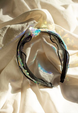 Black Netted Iridescent Sequin Headband