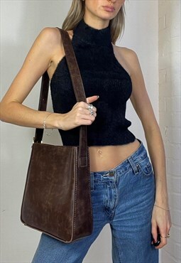Vintage Distressed Brown Leather Shoulder Bag Satchel