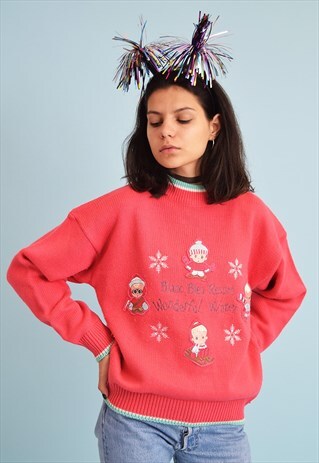 90'S RETRO NOVELTY EMBROIDERY KNIT CHRISTMAS JUMPER
