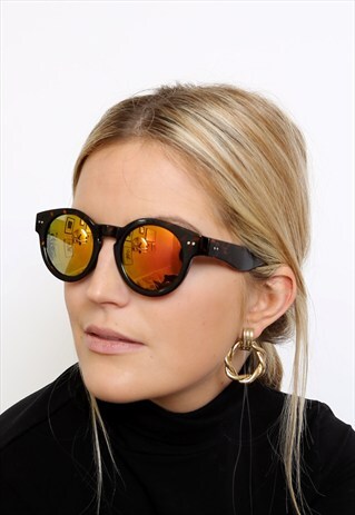 ROUND BROWN GOLD MIRROR METALLIC SUNGLASSES