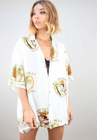 VINTAGE OVERSIZED SHORT SLEEVE HAWAIIAN PATTERNED SHIRT